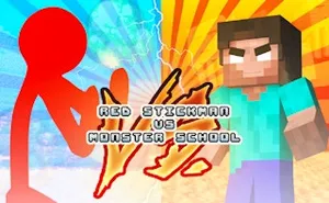 Red Stickman vs Monster School - action game, play online free, no download